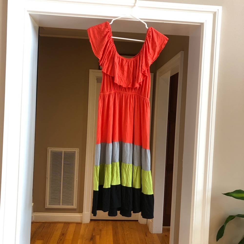 colorful off the shoulder dress